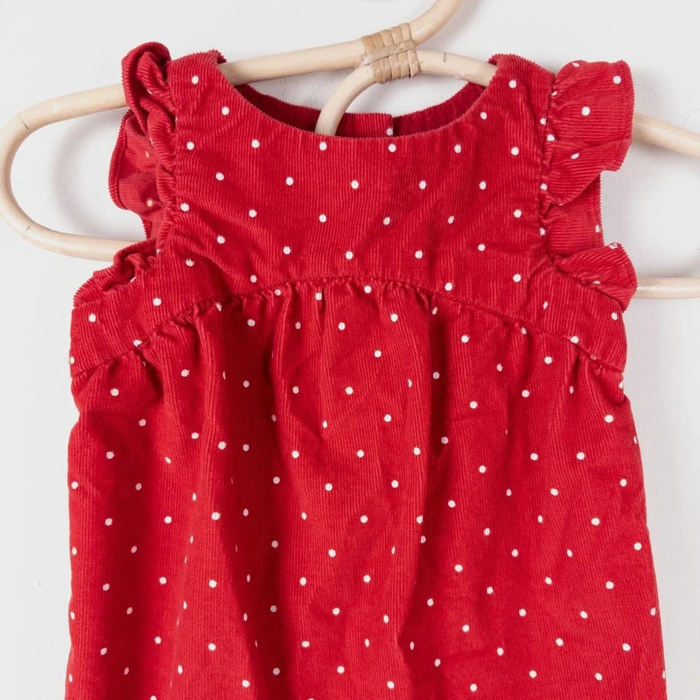 Baby Gap Romper Baby 0-3M‎ Red Polka Dot Corduroy Ruffle Sleeveless Jumpsuit